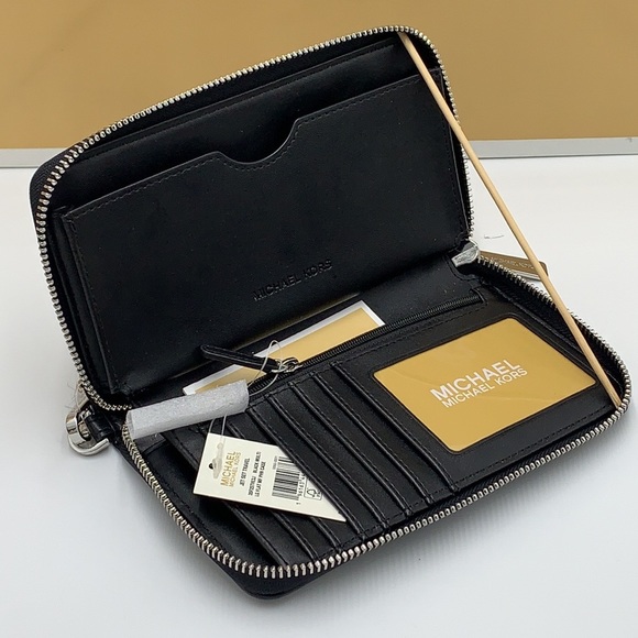 Michael Kors Jet Set Travel Large Phone Case Wristlet Wallet Black Glitter Multi - Picture 4 of 12